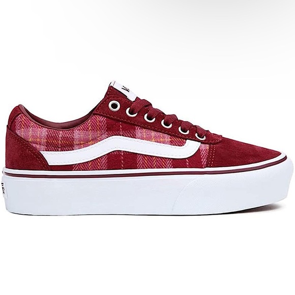 Vans Ward Platform Sneakers Burgundy Plaid Pattern Womens shoe size 6.5 - Picture 3 of 8